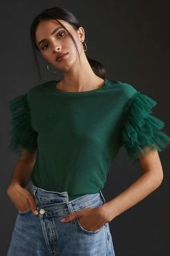 Outlet ???? Lea & Viola Tulle-Sleeve Top GREEN ???? -PAIGE-shop unnamed file 3129