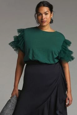 Outlet ???? Lea & Viola Tulle-Sleeve Top GREEN ???? -PAIGE-shop unnamed file 3130