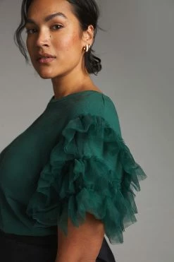 Outlet ???? Lea & Viola Tulle-Sleeve Top GREEN ???? -PAIGE-shop unnamed file 3131