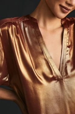 Top 10 ???? By Anthropologie Metallic Foil Blouse BRONZE ???? -PAIGE-shop unnamed file 3134
