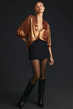 Top 10 ???? By Anthropologie Metallic Foil Blouse BRONZE ???? -PAIGE-shop unnamed file 3135