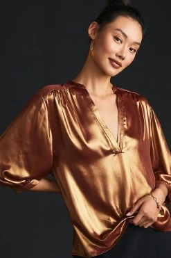 Top 10 ???? By Anthropologie Metallic Foil Blouse BRONZE ???? -PAIGE-shop unnamed file 3136