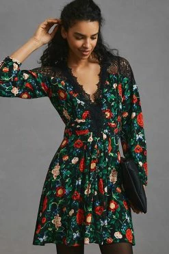 Cheapest ???? By Anthropologie Lacy V-Neck Mini ???? Dress BLACK MOTIF ???? -PAIGE-shop unnamed file 3152