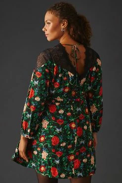 Cheapest ???? By Anthropologie Lacy V-Neck Mini ???? Dress BLACK MOTIF ???? -PAIGE-shop unnamed file 3154