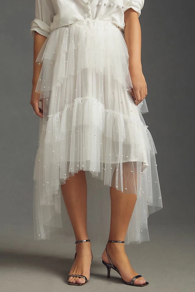 Maeve Tulle & Pearl-Embellished Sheer Skirt Deals ???? Maeve Tulle & Pearl-Embellished Sheer ???? Skirt WHITE ⌛ -PAIGE-shop unnamed file 3157