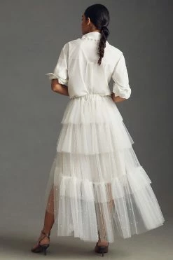 Deals ???? Maeve Tulle & Pearl-Embellished Sheer ???? Skirt WHITE ⌛ 5 Deals ???? Maeve Tulle & Pearl-Embellished Sheer ???? Skirt WHITE ⌛ -PAIGE-shop unnamed file 3158