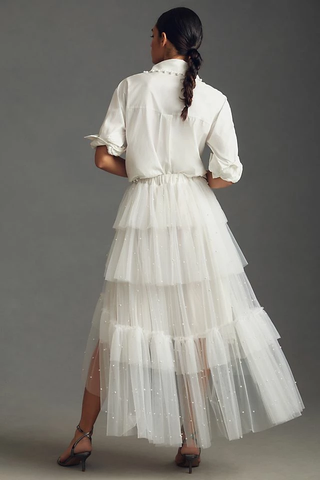 Maeve Tulle & Pearl-Embellished Sheer Skirt Deals ???? Maeve Tulle & Pearl-Embellished Sheer ???? Skirt WHITE ⌛ -PAIGE-shop unnamed file 3158