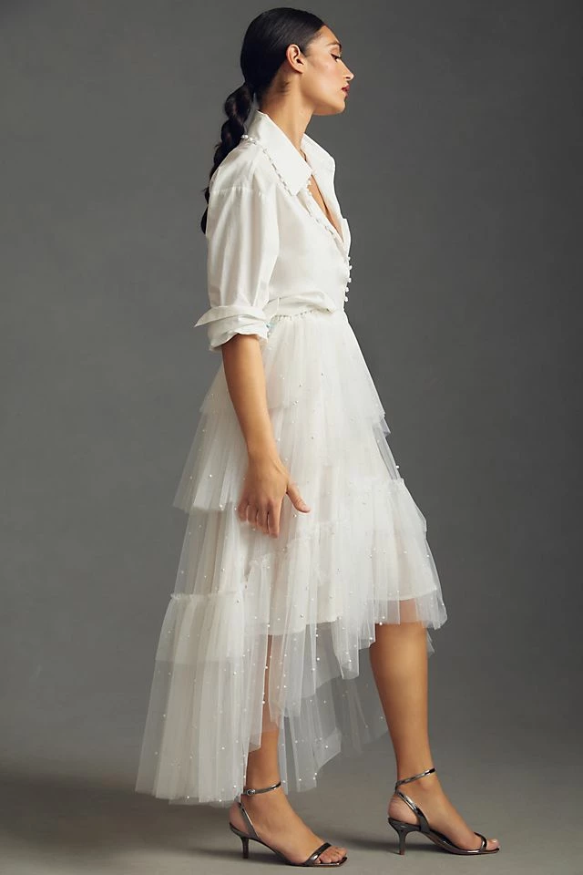 Maeve Tulle & Pearl-Embellished Sheer Skirt Deals ???? Maeve Tulle & Pearl-Embellished Sheer ???? Skirt WHITE ⌛ -PAIGE-shop unnamed file 3159