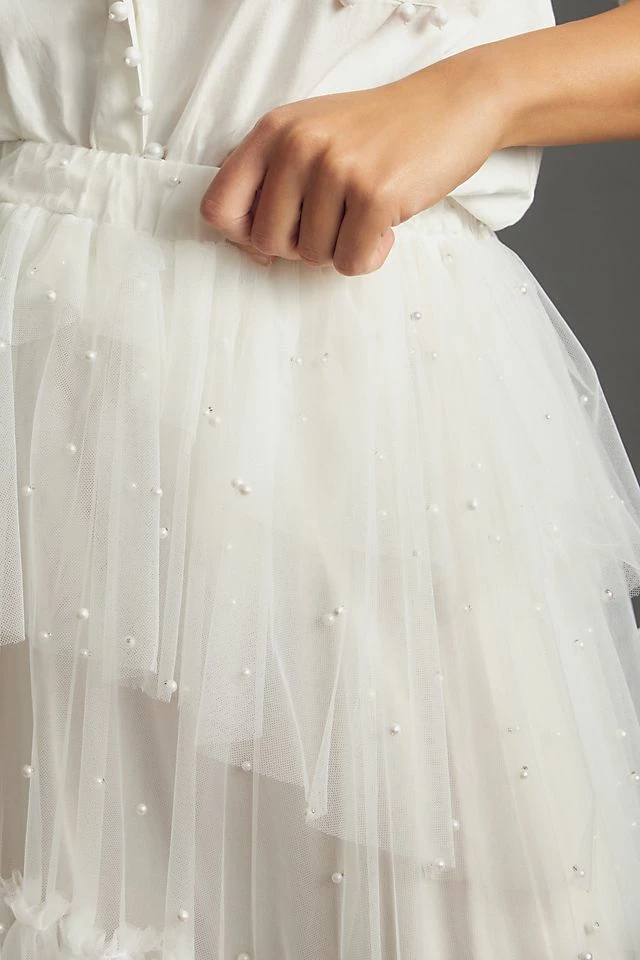 Maeve Tulle & Pearl-Embellished Sheer Skirt Deals ???? Maeve Tulle & Pearl-Embellished Sheer ???? Skirt WHITE ⌛ -PAIGE-shop unnamed file 3160