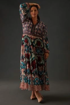 Deals ???? Bhanuni By Jyoti Patterned Maxi ???? Dress WINE ???? -PAIGE-shop unnamed file 3163