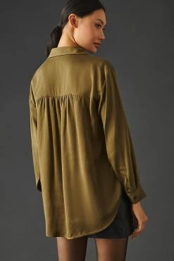 Best Sale ❤️ By Anthropologie Buttondown ???? Shirt GREEN ???? -PAIGE-shop unnamed file 3195