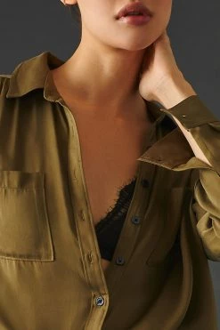 Best Sale ❤️ By Anthropologie Buttondown ???? Shirt GREEN ???? -PAIGE-shop unnamed file 3197