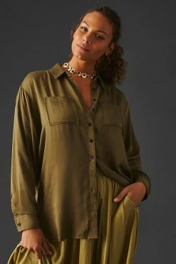 Best Sale ❤️ By Anthropologie Buttondown ???? Shirt GREEN ???? -PAIGE-shop unnamed file 3198