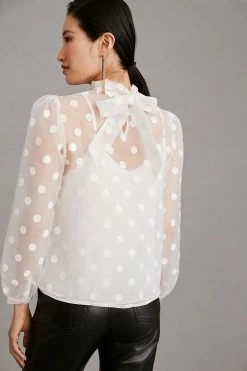 Hot Sale ???? Flat White Sheer Polka-Dot Blouse WHITE ???? -PAIGE-shop unnamed file 3213