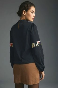 Coupon 👏 Tiny Embroidered Floral Knit Blouse BLACK 😉 -PAIGE-shop unnamed file 3235