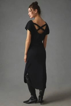 Top 10 π Daily Practice By Anthropologie Dolman-Sleeved Midi π Dress BLACK π