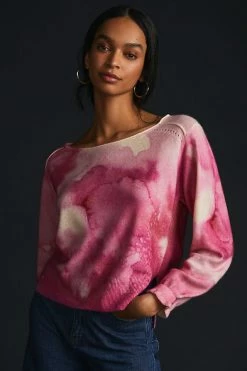 Discount ⌛ By Anthropologie Printed Cashmere Sweater PINK COMBO ⭐ -PAIGE-shop unnamed file 3254