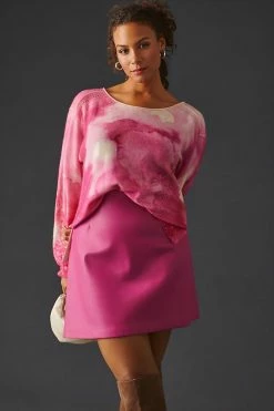Discount ⌛ By Anthropologie Printed Cashmere Sweater PINK COMBO ⭐ -PAIGE-shop unnamed file 3255