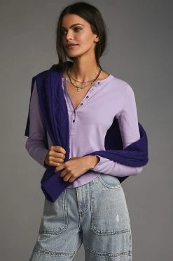 Budget ???? Pilcro Ribbed Henley Top LAVENDER ????