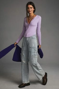 Budget ???? Pilcro Ribbed Henley Top LAVENDER ???? -PAIGE-shop unnamed file 3258