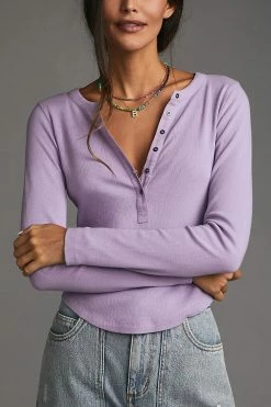Budget ???? Pilcro Ribbed Henley Top LAVENDER ???? -PAIGE-shop unnamed file 3259