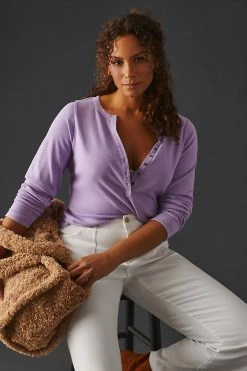 Budget ???? Pilcro Ribbed Henley Top LAVENDER ???? -PAIGE-shop unnamed file 3260