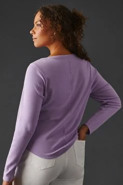 Budget ???? Pilcro Ribbed Henley Top LAVENDER ???? -PAIGE-shop unnamed file 3261