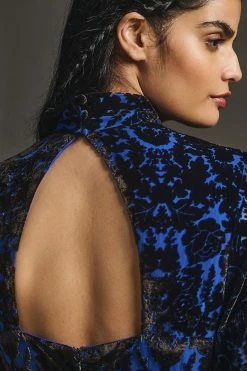 Promo ???? By Anthropologie Mock-Neck Velvet Mini ???? Dress BLACK MOTIF ???? -PAIGE-shop unnamed file 3265