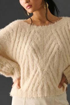 Coupon ???? By Anthropologie Eyelash Cable-Knit Sweater IVORY COLORBLOCK ✔️ -PAIGE-shop unnamed file 3270