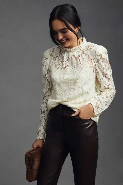 Best reviews of ???? Mare Mare X Anthropologie Sheer Lace Blouse IVORY ✔️