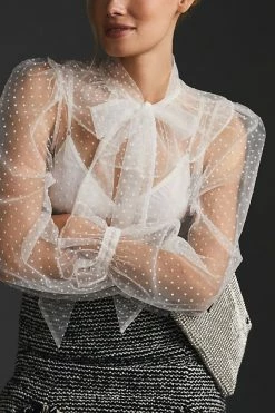 Best deal ???? Dolan Left Coast DOLAN Sheer Tie-Neck Blouse WHITE ???? -PAIGE-shop unnamed file 3382