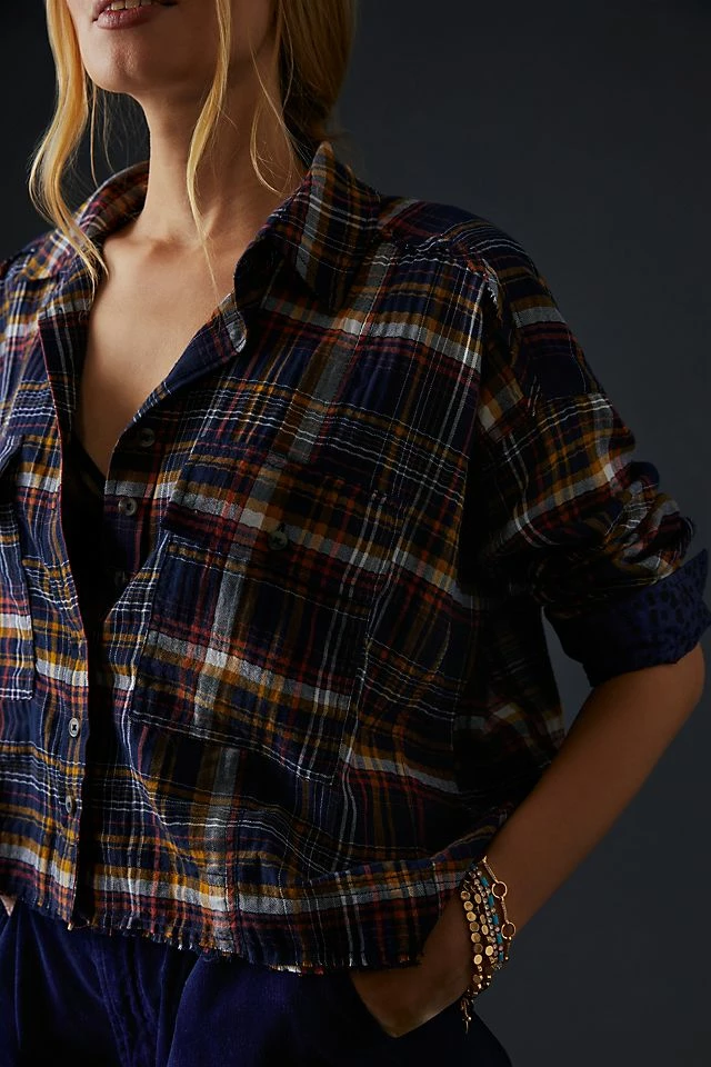 Pilcro Cropped Plaid Shirt New ✨ Pilcro Cropped Plaid ???? Shirt BLUE MOTIF ❤️ -PAIGE-shop unnamed file 3391