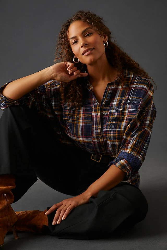 Pilcro Cropped Plaid Shirt New ✨ Pilcro Cropped Plaid ???? Shirt BLUE MOTIF ❤️ -PAIGE-shop unnamed file 3394