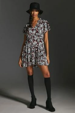 Best deal ???? By Anthropologie Robin Tiered Mini ???? Dress WINE ????