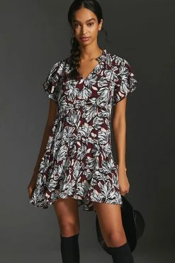 Best deal ???? By Anthropologie Robin Tiered Mini ???? Dress WINE ???? -PAIGE-shop unnamed file 3399