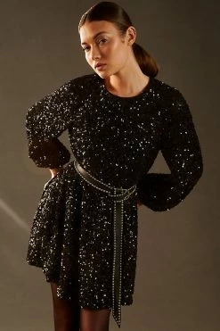 Cheapest ⭐ Sunday In Brooklyn Balloon-Sleeve Mini ???? Dress BLACK ✨ -PAIGE-shop unnamed file 3408