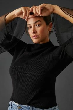 Best deal ???? By Anthropologie Tulle-Cuffed Sweater BLACK ???? -PAIGE-shop unnamed file 3421
