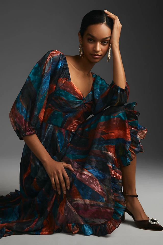 Hutch Puff-Sleeve Midi Dress Discount ⌛ Hutch Puff-Sleeve Midi ???? Dress BLUE MOTIF ❤️ -PAIGE-shop unnamed file 3467