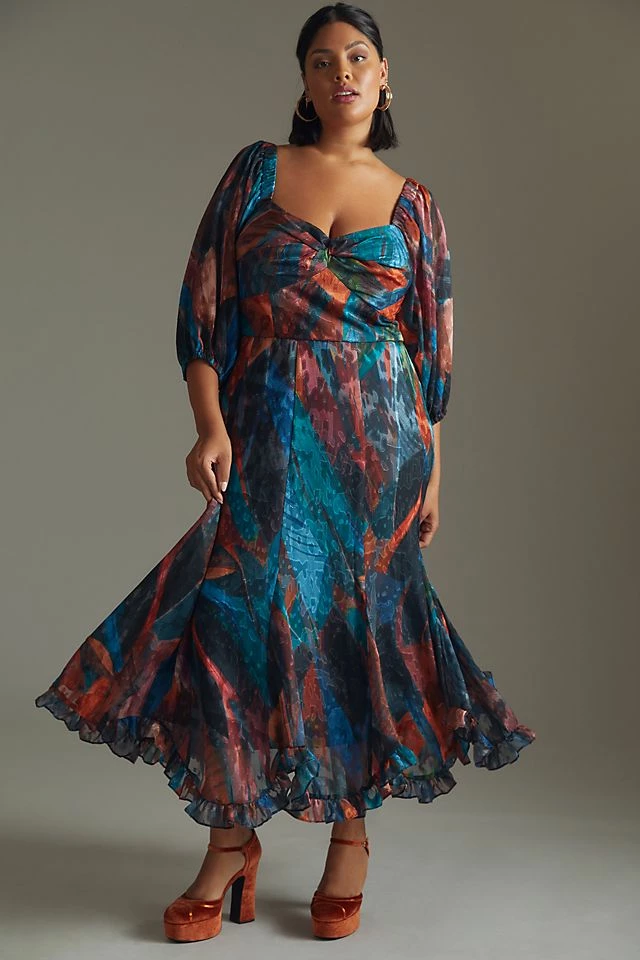 Hutch Puff-Sleeve Midi Dress Discount ⌛ Hutch Puff-Sleeve Midi ???? Dress BLUE MOTIF ❤️ -PAIGE-shop unnamed file 3472