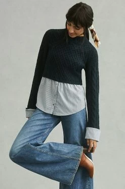 New ???? Maeve Cable-Knit Layered Sweater NAVY ???? 3 New ???? Maeve Cable-Knit Layered Sweater NAVY ???? -PAIGE-shop unnamed file 3522