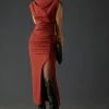 Best deal ⌛ By Anthropologie Ruched Cowl-Neck ???? Dress Dark Red ????