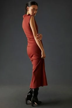 Best deal ⌛ By Anthropologie Ruched Cowl-Neck ???? Dress Dark Red ???? -PAIGE-shop unnamed file 3547