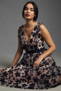 Top 10 ✔️ By Anthropologie 3-D Floral ???? Dress BLACK MOTIF ????