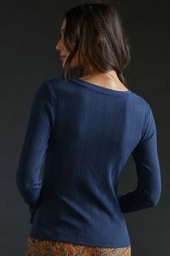 Discount ✔️ Maeve Split-Neck Top NAVY ???? -PAIGE-shop unnamed file 3587