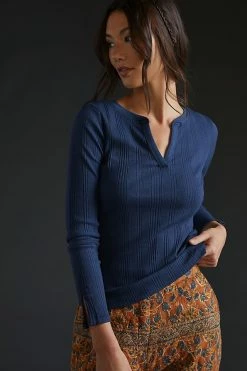 Discount ✔️ Maeve Split-Neck Top NAVY ???? -PAIGE-shop unnamed file 3588