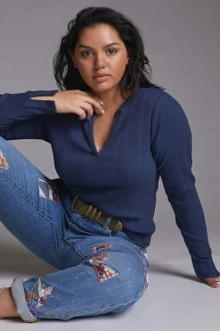 Discount ✔️ Maeve Split-Neck Top NAVY ???? -PAIGE-shop unnamed file 3589