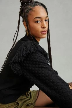 Outlet ???? Dolan Left Coast DOLAN Fringed Sweater BLACK ???? -PAIGE-shop unnamed file 3616