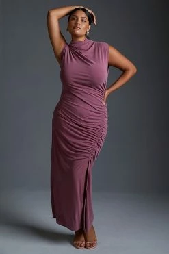 Best Sale ⌛ By Anthropologie Ruched Side-Slit ???? Dress RASPBERRY ???? -PAIGE-shop unnamed file 3656