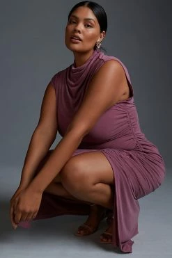 Best Sale ⌛ By Anthropologie Ruched Side-Slit ???? Dress RASPBERRY ???? -PAIGE-shop unnamed file 3657