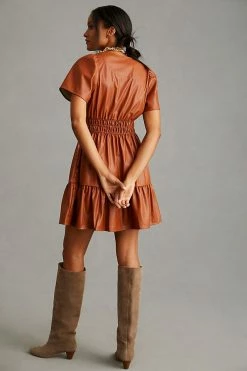 Budget ⌛ The Somerset Collection By Anthropologie The Somerset Mini ???? Dress: Faux Leather Edition BROWN ???? -PAIGE-shop unnamed file 3665
